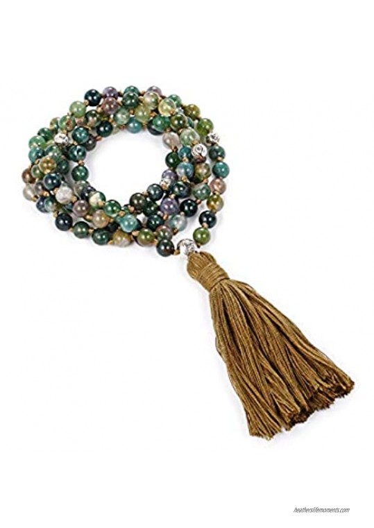 LIUANAN Yoga Meditation 108 Tibetan 8mm Natural Gemstone Prayer Buddha Beads Mala Wrap Bracelet Necklace