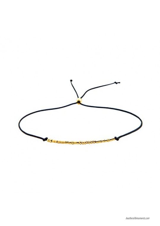 Morse Code Bracelet 14k Gold Plated Beads on Silk Cord Inspirational Breathe Bracelet Gift for Women