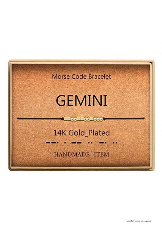 Morse Code Bracelet 14k Gold Plated Beads on Silk Cord Secret Message Gemini Zodiac Bracelet Gift Jewelry for Her