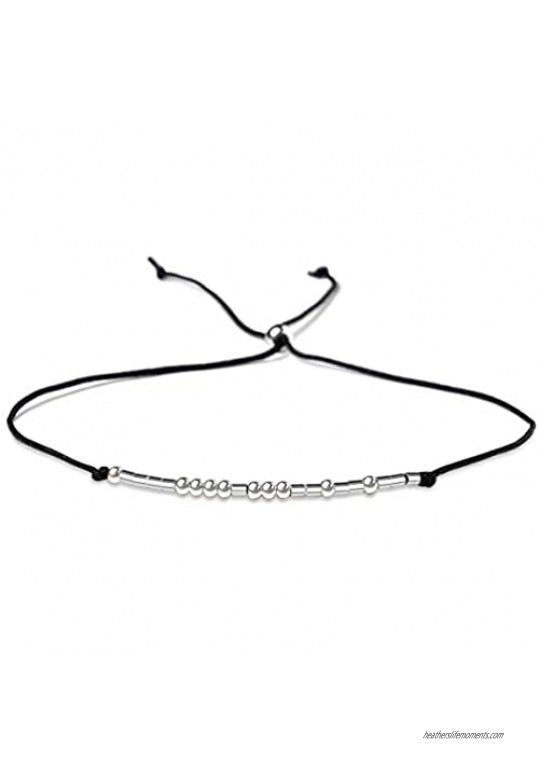 Morse Code Bracelet Sterling Silver Beads on Silk Cord inspirational Bestie Bracelet Gift for women