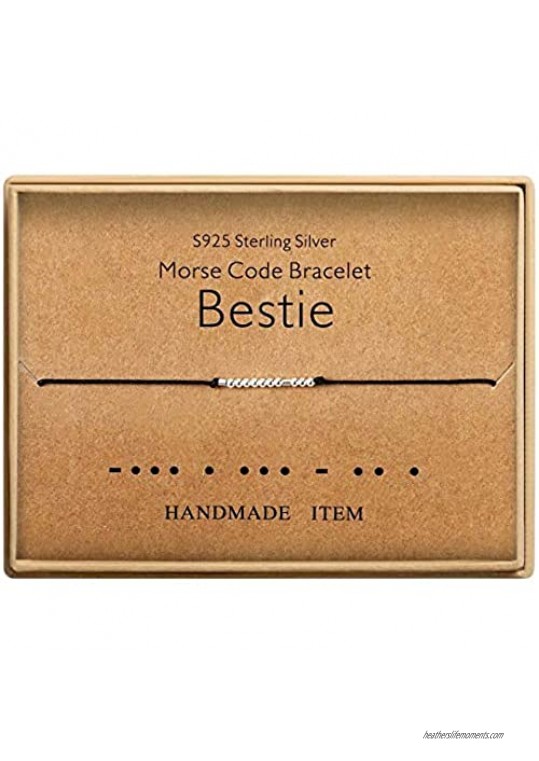 Morse Code Bracelet Sterling Silver Beads on Silk Cord inspirational Bestie Bracelet Gift for women
