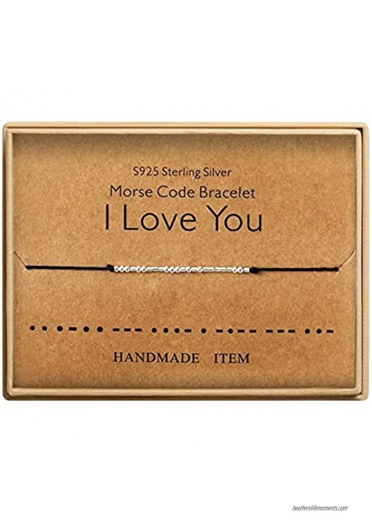 Morse Code Bracelet Sterling Silver Beads on Silk Cord Secret Message I Love You Bracelet Gift Jewelry for her