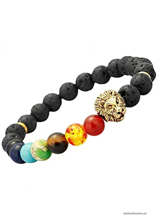 Nupuyai 8mm Natural Lava Rock Stones Beads Bracelets for Men 7 Chakra Yoga Aromatherapy Essential Oil Diffuser Bracelets for Women