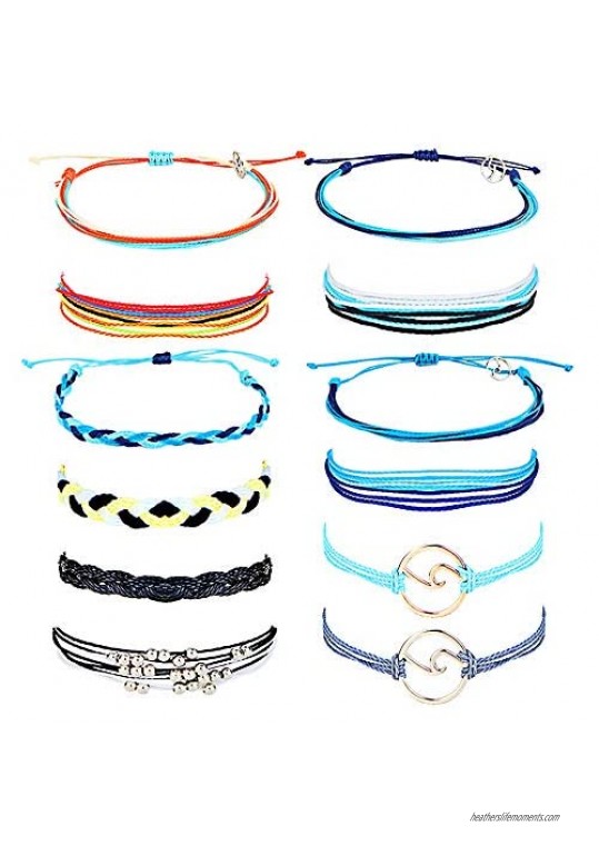 SAILIMUE 12 Pcs Wave Strand Anklets Bracelet Set For Women Blue Wave Waterproof Adjustable Summer String Handmade Rope Bracelets Friendship Jewelry Gifts