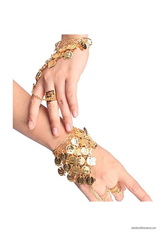 Sealike Beautiful Belly Dance Gold Triangle Bracelet Gypsy Jewelry Coin Bracelet Hand Decoration Wrist Bangle Ring with a Stylus (Gold)
