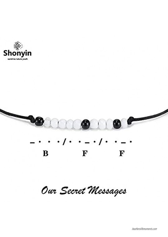 Shonyin Morse Code Bracelet Set for 2 Handmade Unique Bracelets Secret Message Jewelry Gift for Women Men Boys Girls