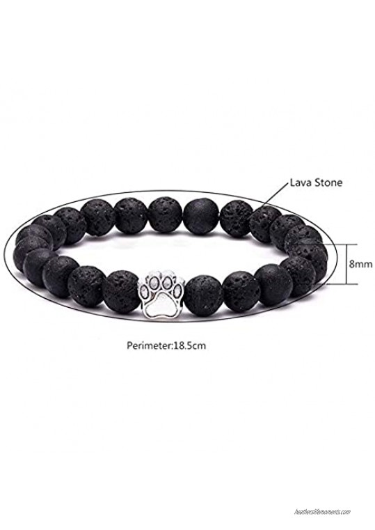 SIVITE Lava Rock Stone Beads Stretch Bracelet Dog Paw Charm Essential Oil Diffuser Pet Memorial Bracelet Bangle