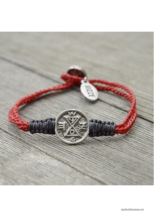 Sterling Silver Find Your Match Coin Charm Bracelet Jewelry Gift for Love & Finding Your Match on Red and Grey Macramé Bracelet - 7 Length for Women with Button Clasp