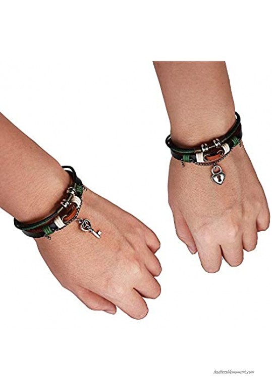 Suyi Leather Bracelet Lock and Key Bracelet Couple Bracelet for Women Men