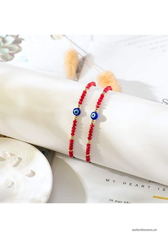 Tarsus Dainty Evil Eye Beaded Bracelets Adjustable String Amulet for Women Men