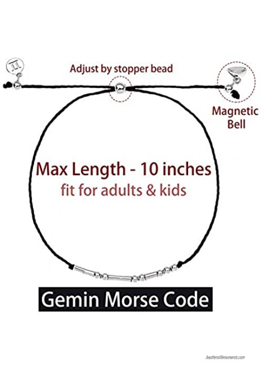 Tasunom 12 Zodiac Morse Code Beads Magnetic Adjustable Bracelet for Couple Friends Black Red