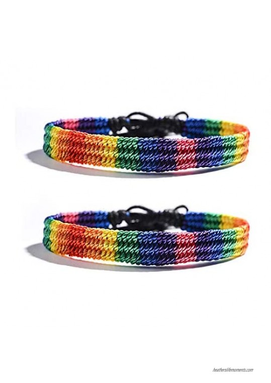 VU100 Rainbow LGBT Pride Bracelets Bracelet for Gay and Lesbian Handmade Friendship Braided String Adjustable Gifts for Men Women Teen Girls
